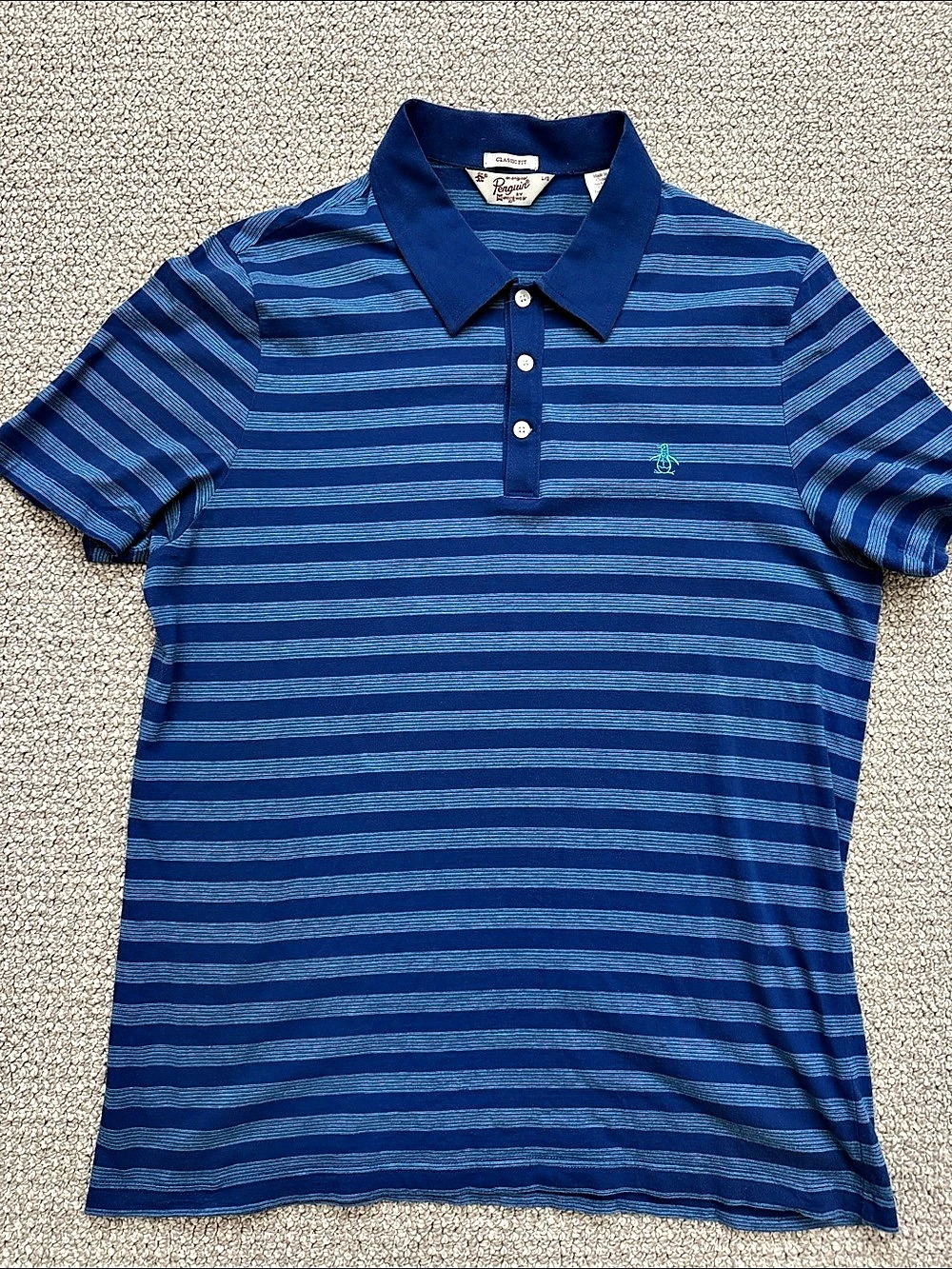 Penguin Original Penguin Striped Polo in Blue & White Size Large Like New